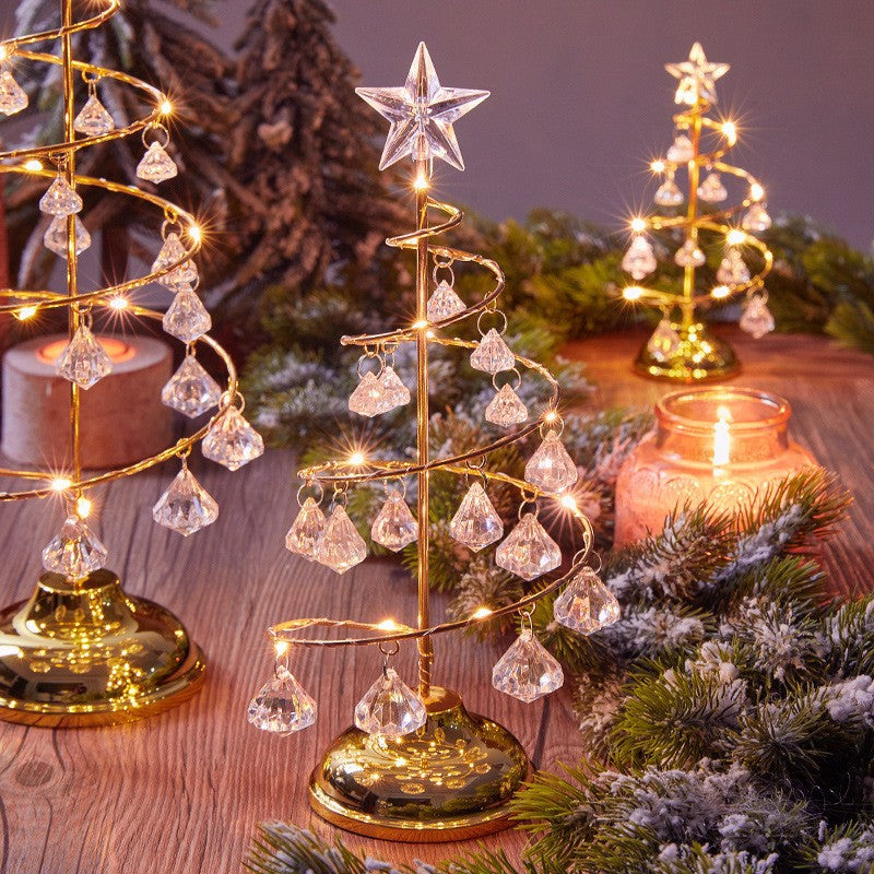 Moderne Art Deco Kupfer Eisen Acryl Kunststoff Batterie Weihnachtsbaum Stern LED Tischlampe Nachtlicht für Schlafzimmer 