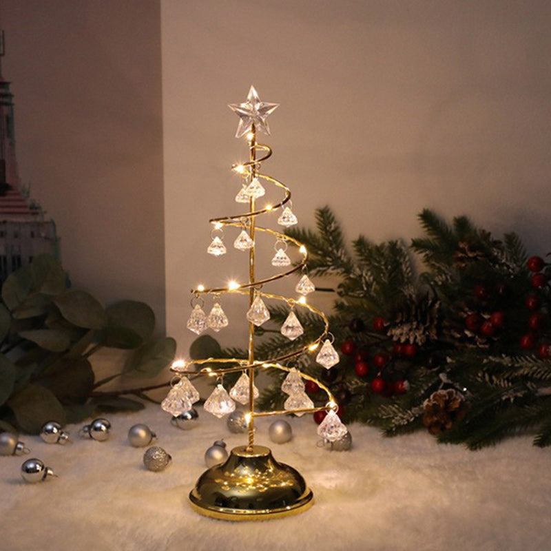 Moderne Art Deco Kupfer Eisen Acryl Kunststoff Batterie Weihnachtsbaum Stern LED Tischlampe Nachtlicht für Schlafzimmer 