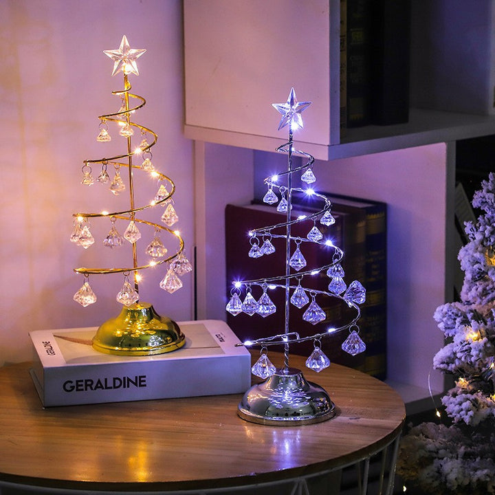 Moderne Art Deco Kupfer Eisen Acryl Kunststoff Batterie Weihnachtsbaum Stern LED Tischlampe Nachtlicht für Schlafzimmer 