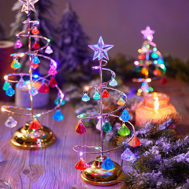 Moderne Art Deco Kupfer Eisen Acryl Kunststoff Batterie Weihnachtsbaum Stern LED Tischlampe Nachtlicht für Schlafzimmer 