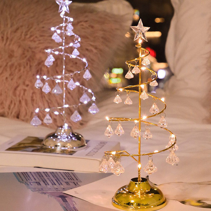 Moderne Art Deco Kupfer Eisen Acryl Kunststoff Batterie Weihnachtsbaum Stern LED Tischlampe Nachtlicht für Schlafzimmer 
