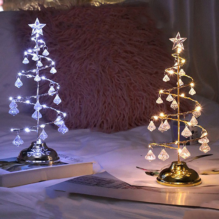 Moderne Art Deco Kupfer Eisen Acryl Kunststoff Batterie Weihnachtsbaum Stern LED Tischlampe Nachtlicht für Schlafzimmer 