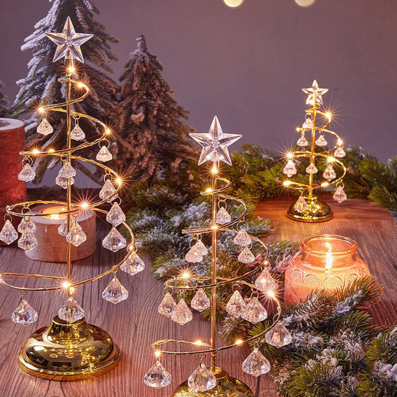 Moderne Art Deco Kupfer Eisen Acryl Kunststoff Batterie Weihnachtsbaum Stern LED Tischlampe Nachtlicht für Schlafzimmer 