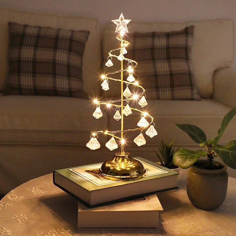 Moderne Art Deco Kupfer Eisen Acryl Kunststoff Batterie Weihnachtsbaum Stern LED Tischlampe Nachtlicht für Schlafzimmer 