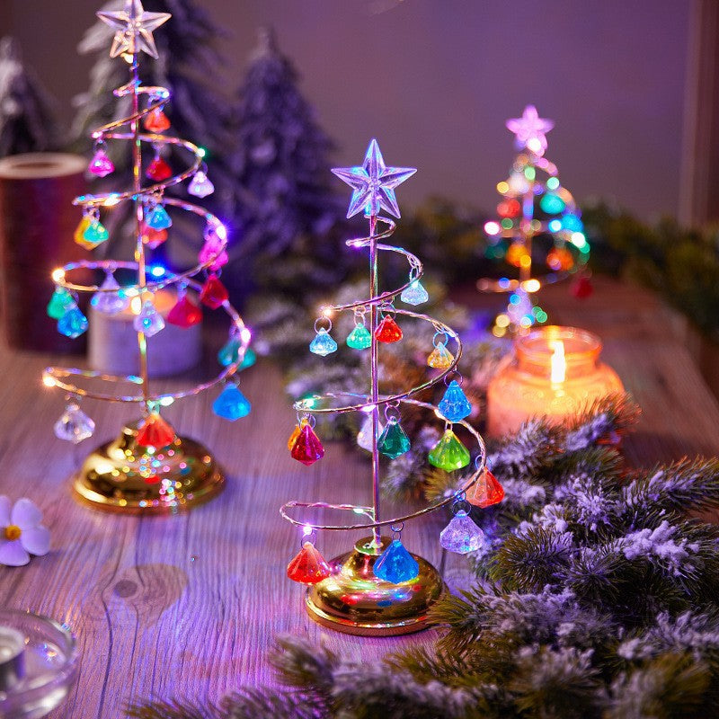 Moderne Art Deco Kupfer Eisen Acryl Kunststoff Batterie Weihnachtsbaum Stern LED Tischlampe Nachtlicht für Schlafzimmer 