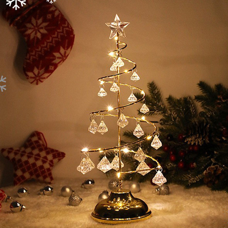 Moderne Art Deco Kupfer Eisen Acryl Kunststoff Batterie Weihnachtsbaum Stern LED Tischlampe Nachtlicht für Schlafzimmer 