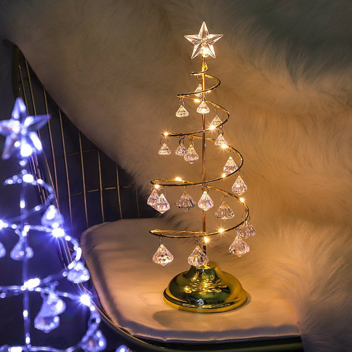 Moderne Art Deco Kupfer Eisen Acryl Kunststoff Batterie Weihnachtsbaum Stern LED Tischlampe Nachtlicht für Schlafzimmer 
