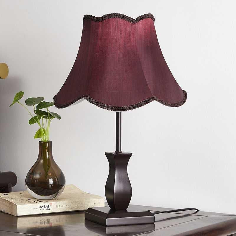 Lámpara de Mesa de 1 Luz con Pantalla de Tambor de Tela de Madera Retro Contemporánea para Mesita de Noche 