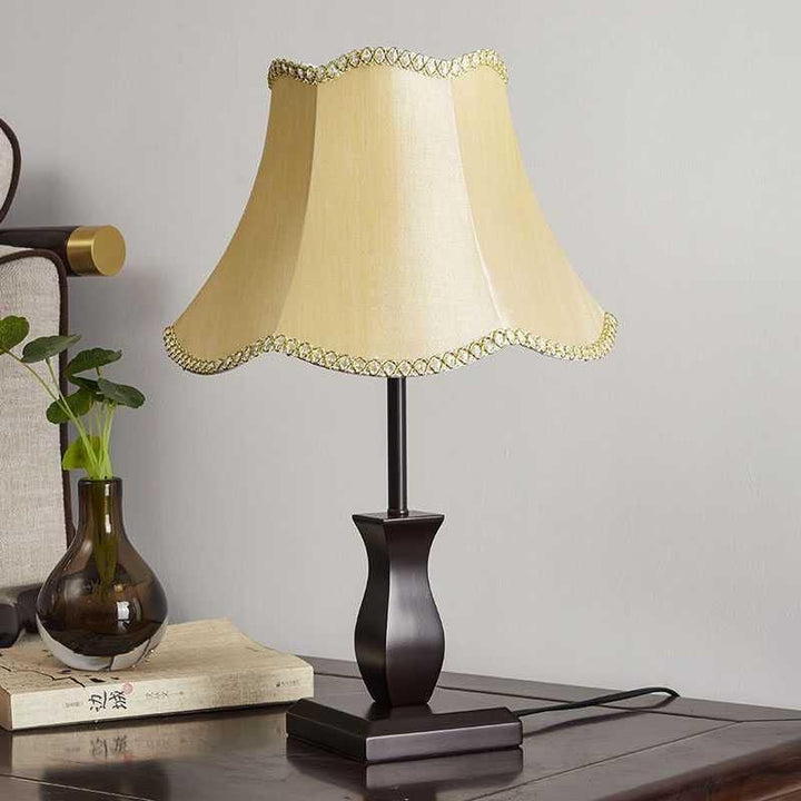 Lámpara de Mesa de 1 Luz con Pantalla de Tambor de Tela de Madera Retro Contemporánea para Mesita de Noche 