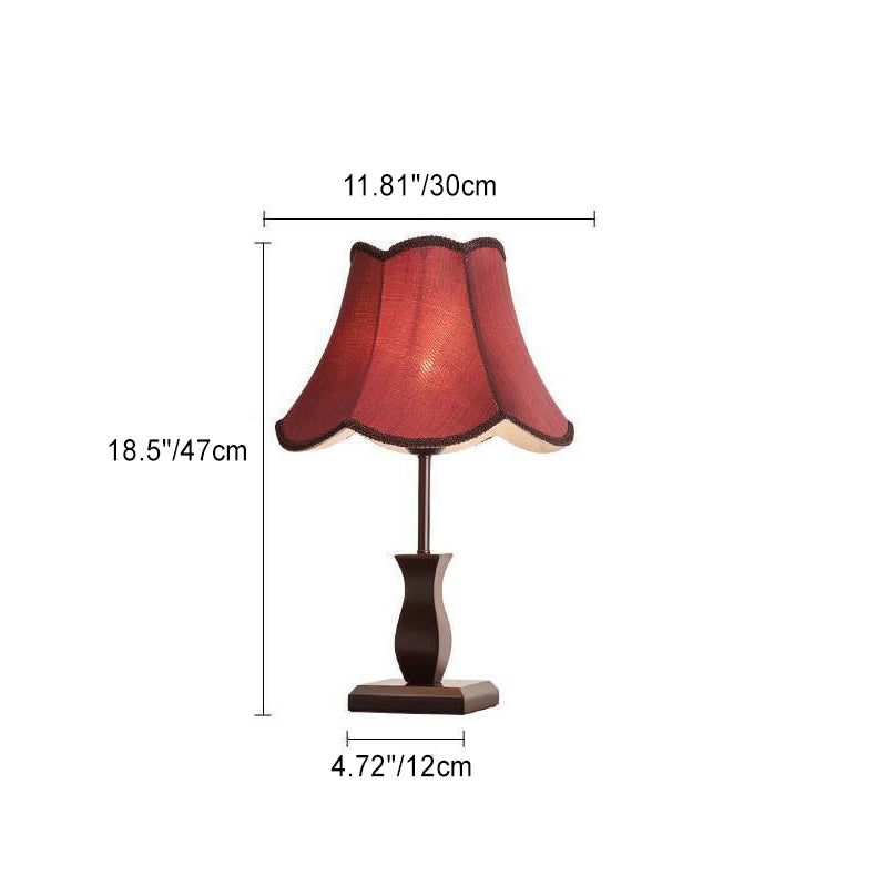 Lámpara de Mesa de 1 Luz con Pantalla de Tambor de Tela de Madera Retro Contemporánea para Mesita de Noche 