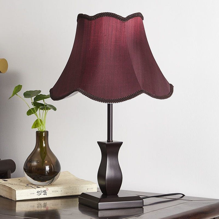 Lámpara de Mesa de 1 Luz con Pantalla de Tambor de Tela de Madera Retro Contemporánea para Mesita de Noche 