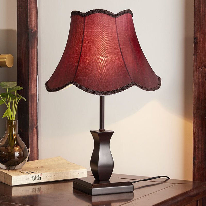 Lámpara de Mesa de 1 Luz con Pantalla de Tambor de Tela de Madera Retro Contemporánea para Mesita de Noche 