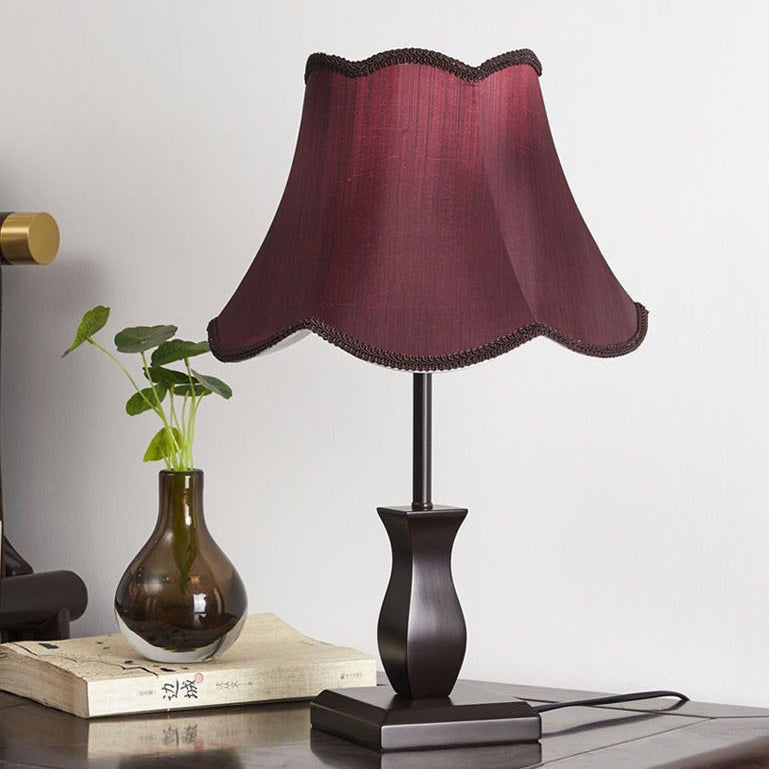 Lámpara de Mesa de 1 Luz con Pantalla de Tambor de Tela de Madera Retro Contemporánea para Mesita de Noche 