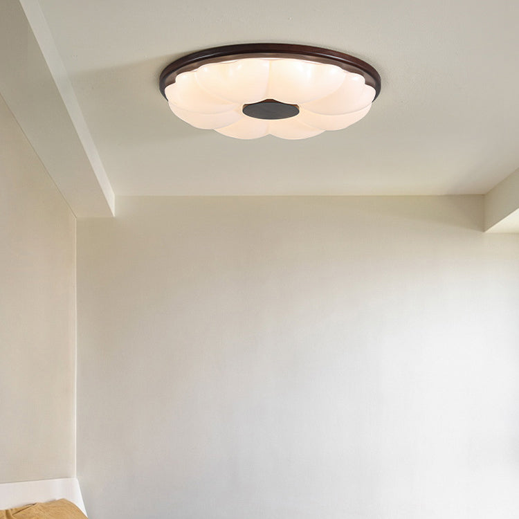 Luz de techo empotrada LED de hardware retro contemporáneo acrílico redondo con flor para dormitorio 