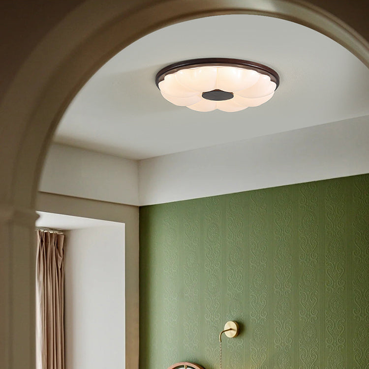 Luz de techo empotrada LED de hardware retro contemporáneo acrílico redondo con flor para dormitorio 