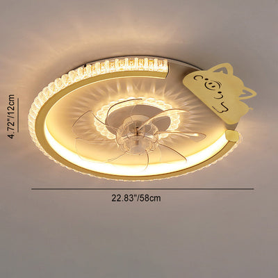 مروحة سقف بإضاءة LED من الأكريليك ABS للأطفال بتاج دائري فاخر حديث لغرفة النوم 