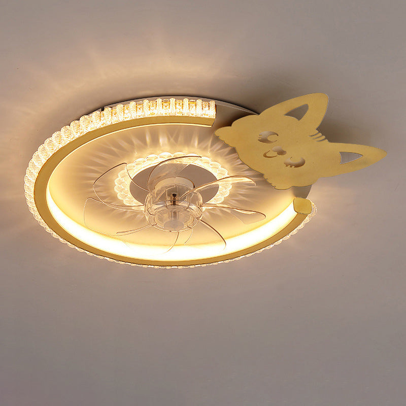 مروحة سقف بإضاءة LED من الأكريليك ABS للأطفال بتاج دائري فاخر حديث لغرفة النوم 