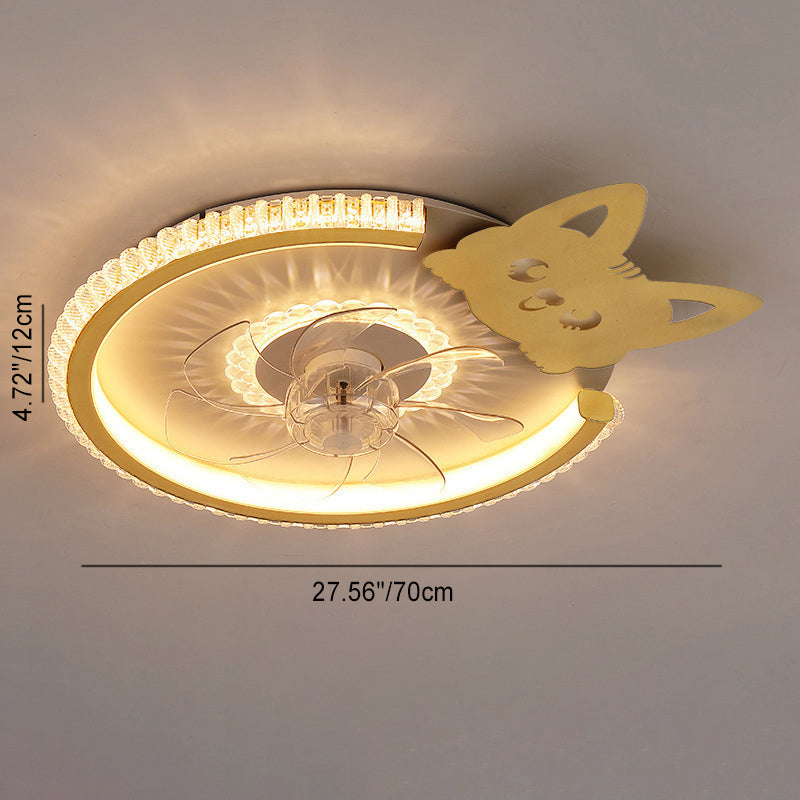 مروحة سقف بإضاءة LED من الأكريليك ABS للأطفال بتاج دائري فاخر حديث لغرفة النوم 