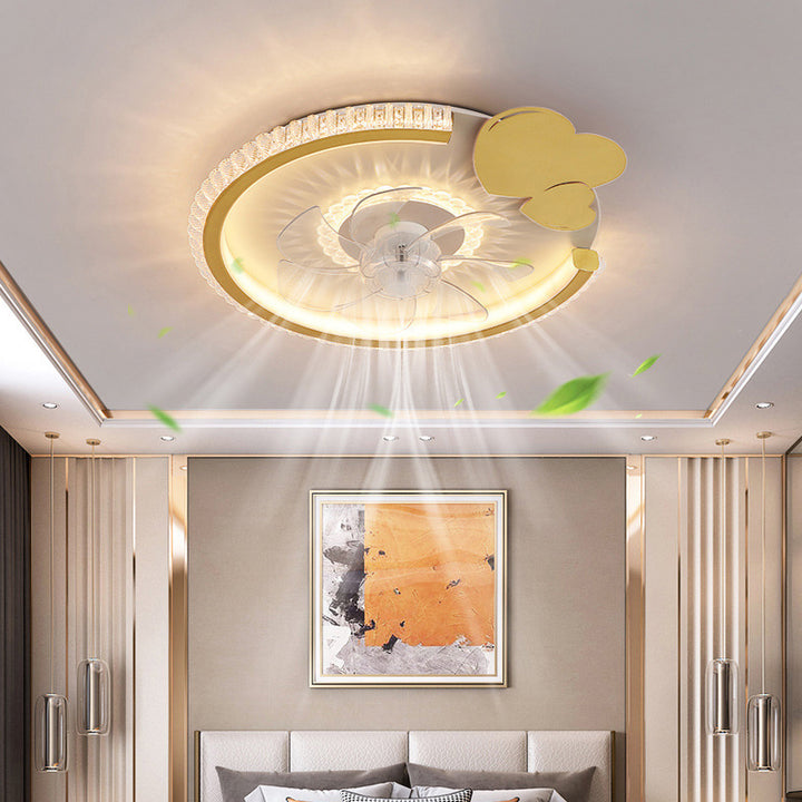 Moderno Lujo Niños Redondo Corona Animal Acrílico ABS LED Ventilador de Techo con Luz para Dormitorio 