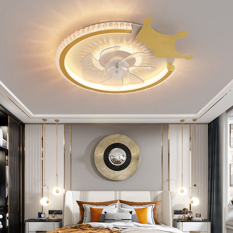Moderner Luxus Kinder Runde Krone Tier Acryl ABS LED Deckenventilator Licht für Schlafzimmer 