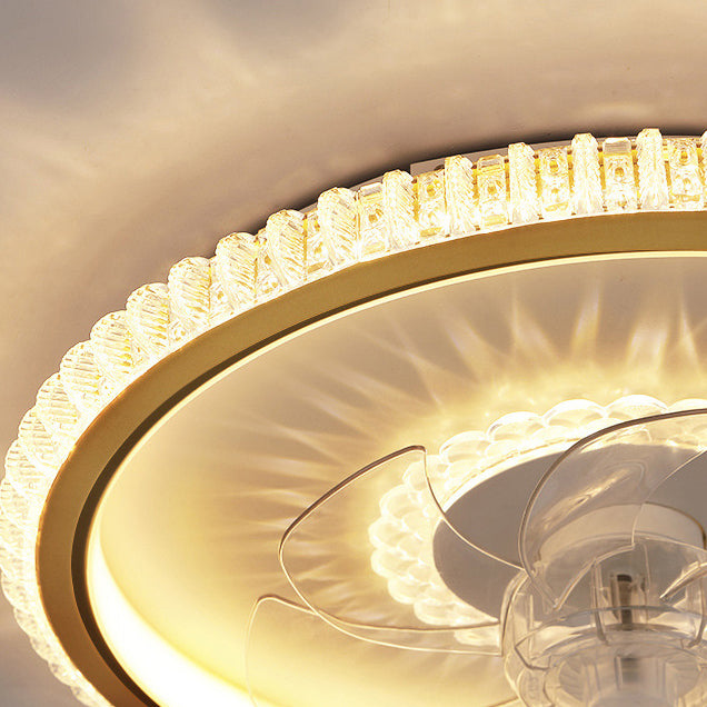 مروحة سقف بإضاءة LED من الأكريليك ABS للأطفال بتاج دائري فاخر حديث لغرفة النوم 