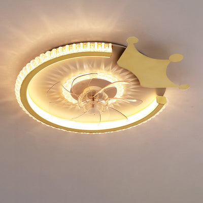 مروحة سقف بإضاءة LED من الأكريليك ABS للأطفال بتاج دائري فاخر حديث لغرفة النوم 