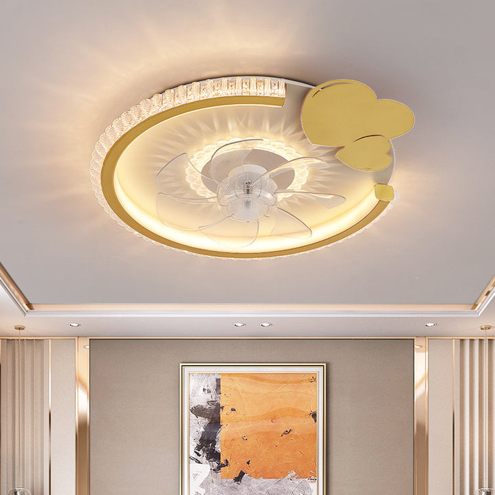 Moderner Luxus Kinder Runde Krone Tier Acryl ABS LED Deckenventilator Licht für Schlafzimmer 