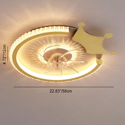 مروحة سقف بإضاءة LED من الأكريليك ABS للأطفال بتاج دائري فاخر حديث لغرفة النوم 
