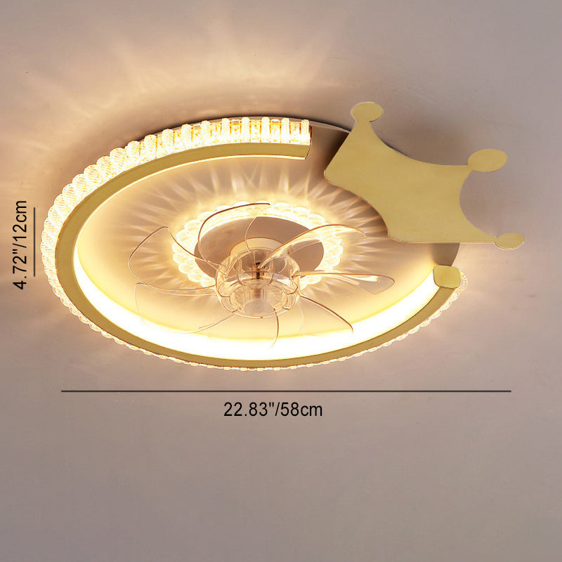 مروحة سقف بإضاءة LED من الأكريليك ABS للأطفال بتاج دائري فاخر حديث لغرفة النوم 