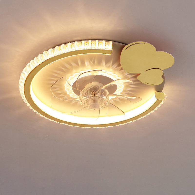 مروحة سقف بإضاءة LED من الأكريليك ABS للأطفال بتاج دائري فاخر حديث لغرفة النوم 