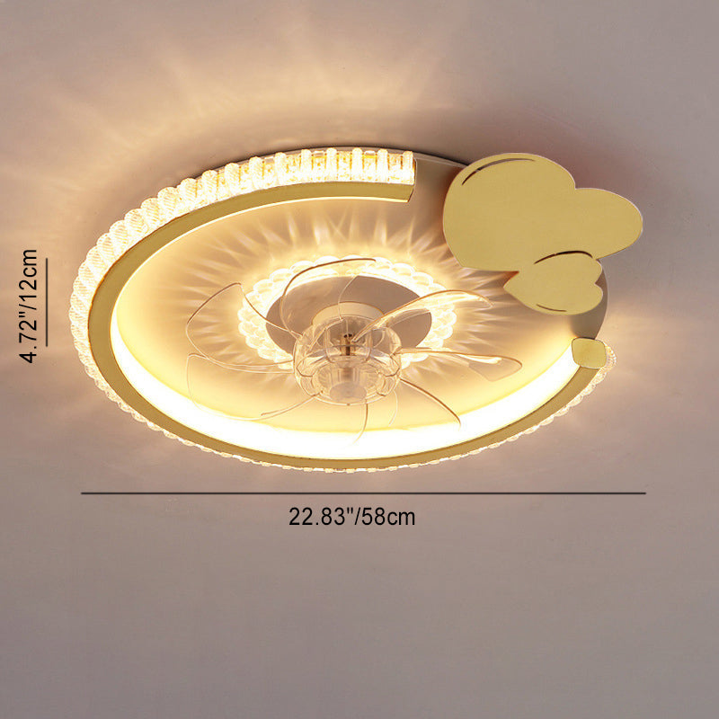 مروحة سقف بإضاءة LED من الأكريليك ABS للأطفال بتاج دائري فاخر حديث لغرفة النوم 