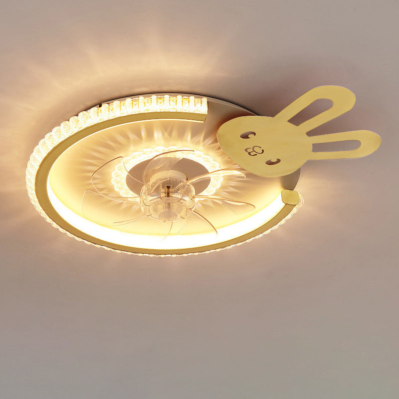 مروحة سقف بإضاءة LED من الأكريليك ABS للأطفال بتاج دائري فاخر حديث لغرفة النوم 