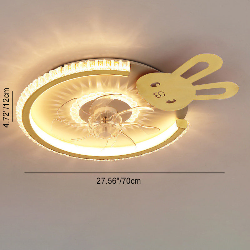 مروحة سقف بإضاءة LED من الأكريليك ABS للأطفال بتاج دائري فاخر حديث لغرفة النوم 