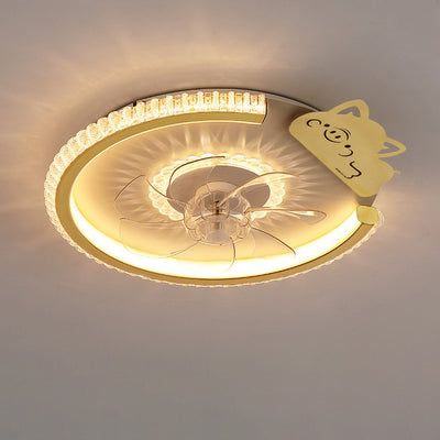 مروحة سقف بإضاءة LED من الأكريليك ABS للأطفال بتاج دائري فاخر حديث لغرفة النوم 