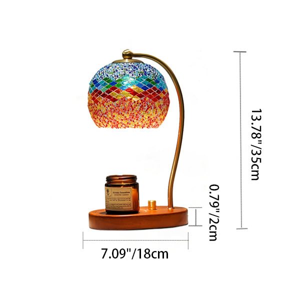 Zeitgenössische Boho Holz Glas Kuppel Handgefertigte Mosaik 1-Licht Schmelzende Wachs Tischlampe Für Schlafzimmer 