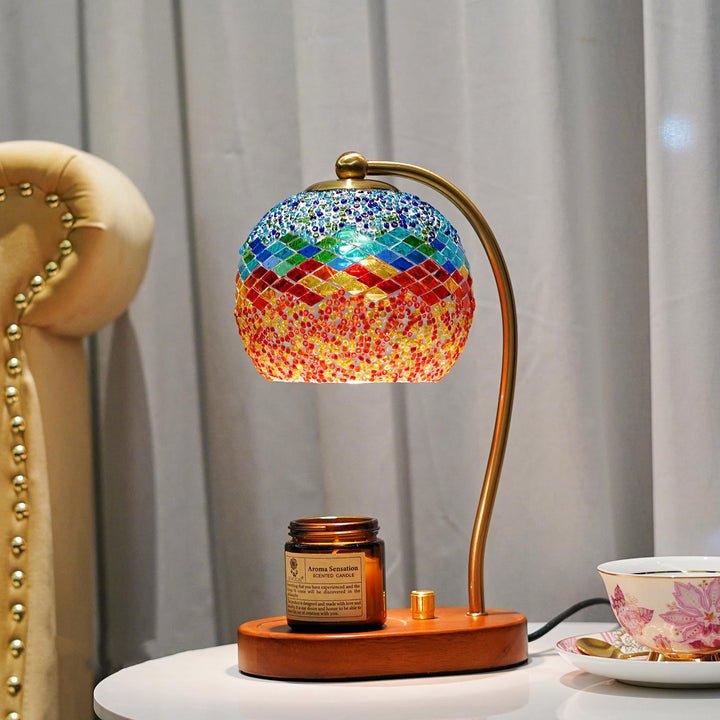 Zeitgenössische Boho Holz Glas Kuppel Handgefertigte Mosaik 1-Licht Schmelzende Wachs Tischlampe Für Schlafzimmer 