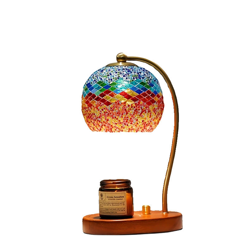 Zeitgenössische Boho Holz Glas Kuppel Handgefertigte Mosaik 1-Licht Schmelzende Wachs Tischlampe Für Schlafzimmer 