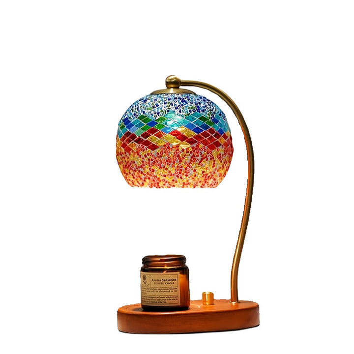 Zeitgenössische Boho Holz Glas Kuppel Handgefertigte Mosaik 1-Licht Schmelzende Wachs Tischlampe Für Schlafzimmer 