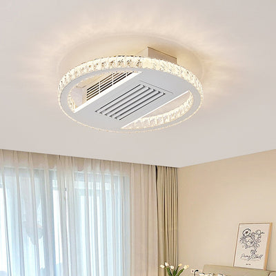 Moderno Lujo Aluminio Hierro Acrílico Rectangular Cuadrado Redondo LED Montaje Semi-empotrado Ventilador de Techo Sin Aspas con Luz Para Sala de Estar 