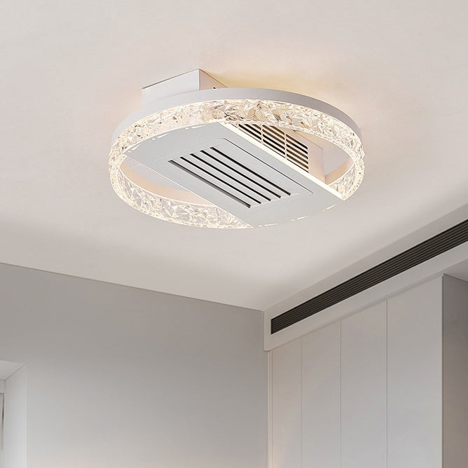 Moderno lujo aluminio hierro acrílico redondo LED semi empotrado ventilador de techo sin hojas con luz para dormitorio 