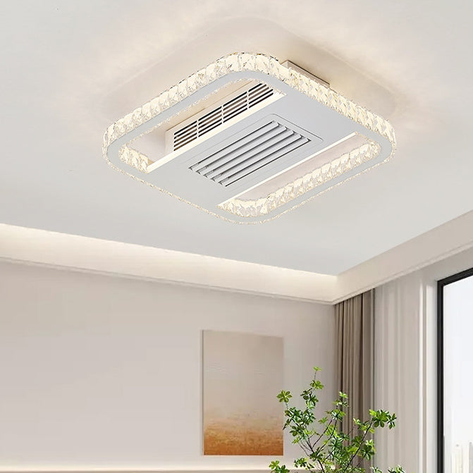 Moderno Lujo Aluminio Hierro Acrílico Rectangular Cuadrado Redondo LED Montaje Semi-empotrado Ventilador de Techo Sin Aspas con Luz Para Sala de Estar 