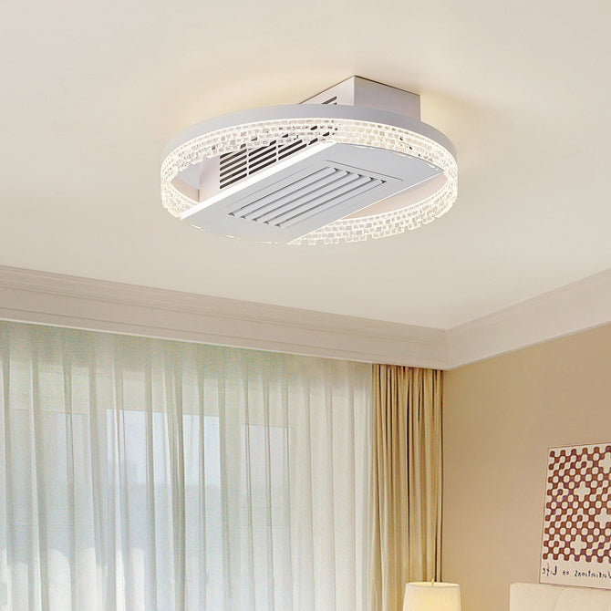 Ventilateur de plafond sans feuilles moderne en aluminium et fer de luxe avec lumière LED ronde semi-encastrée en acrylique pour chambre 