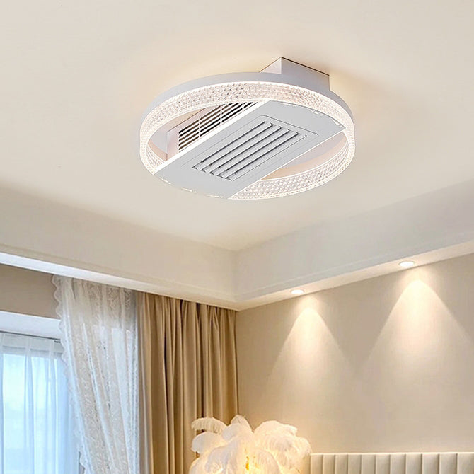 Ventilateur de plafond sans feuilles moderne en aluminium et fer de luxe avec lumière LED ronde semi-encastrée en acrylique pour chambre 