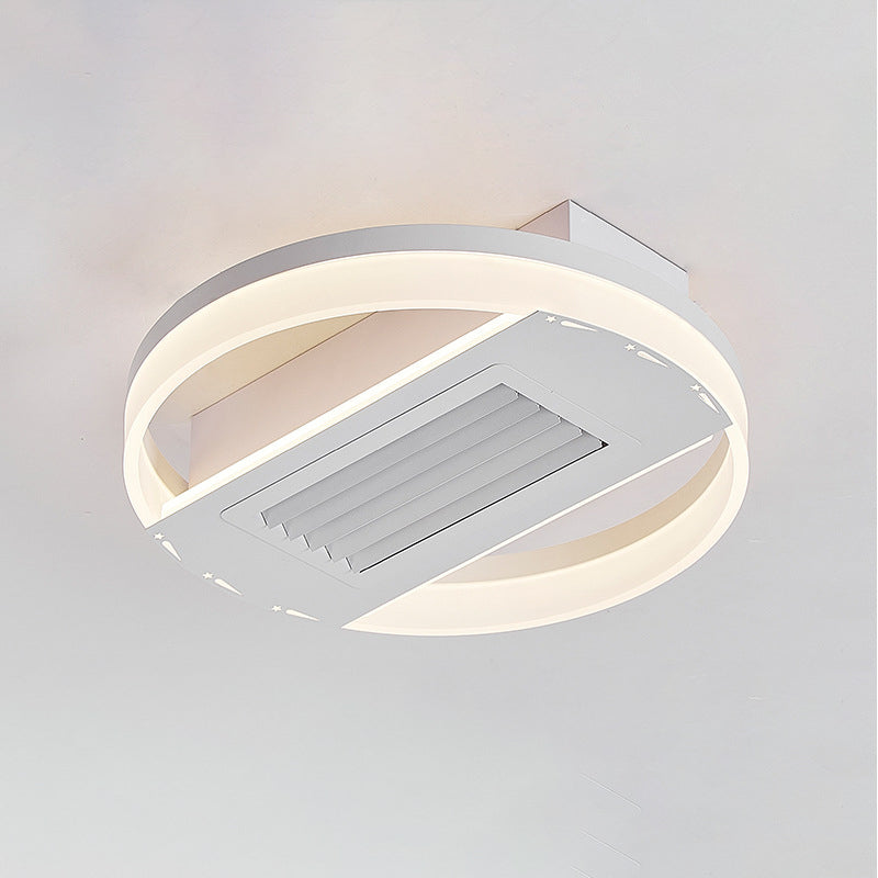 Ventilateur de plafond sans feuilles moderne en aluminium et fer de luxe avec lumière LED ronde semi-encastrée en acrylique pour chambre 