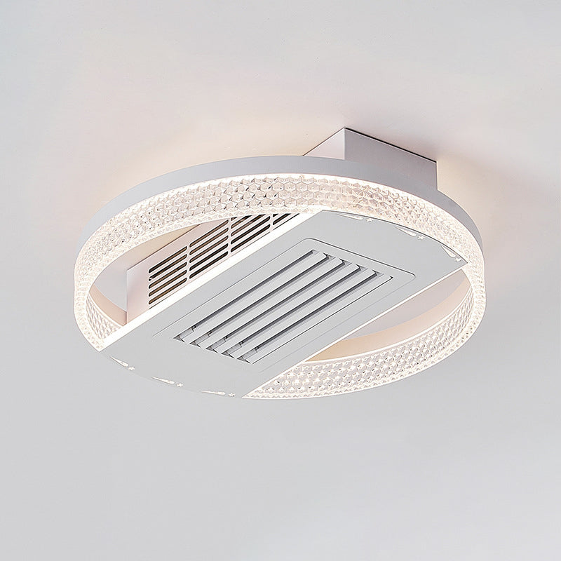 Ventilateur de plafond sans feuilles moderne en aluminium et fer de luxe avec lumière LED ronde semi-encastrée en acrylique pour chambre 