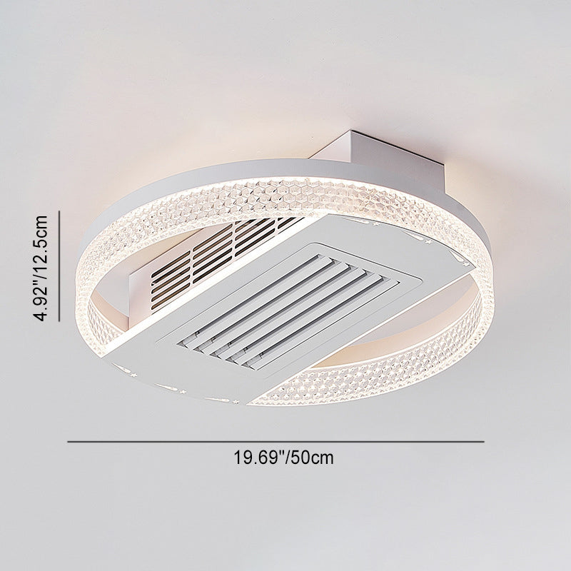 Ventilateur de plafond sans feuilles moderne en aluminium et fer de luxe avec lumière LED ronde semi-encastrée en acrylique pour chambre 