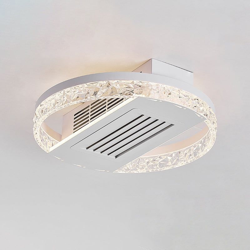 Ventilateur de plafond sans feuilles moderne en aluminium et fer de luxe avec lumière LED ronde semi-encastrée en acrylique pour chambre 