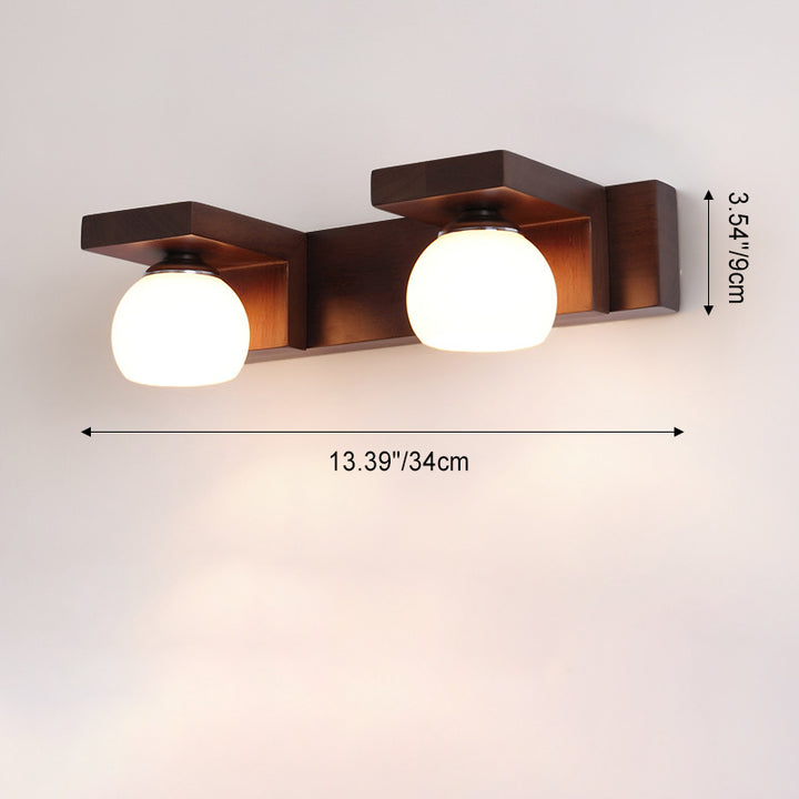 Applique murale contemporaine rétro en bois de caoutchouc, fer et verre rectangulaire 2/3 lumières pour salle de bain 