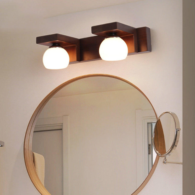 Applique murale contemporaine rétro en bois de caoutchouc, fer et verre rectangulaire 2/3 lumières pour salle de bain 