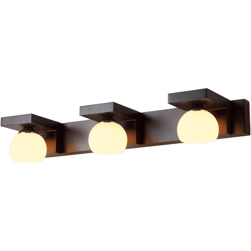 Applique murale contemporaine rétro en bois de caoutchouc, fer et verre rectangulaire 2/3 lumières pour salle de bain 